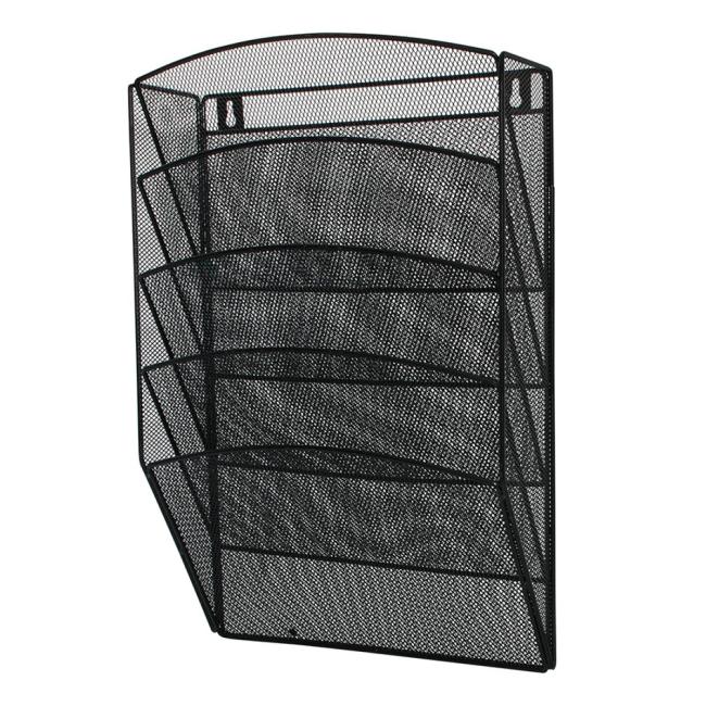 Wandmontiertes Drahtregal mit 5 Fächern, 315 x 440 x 93 mm, schwarz