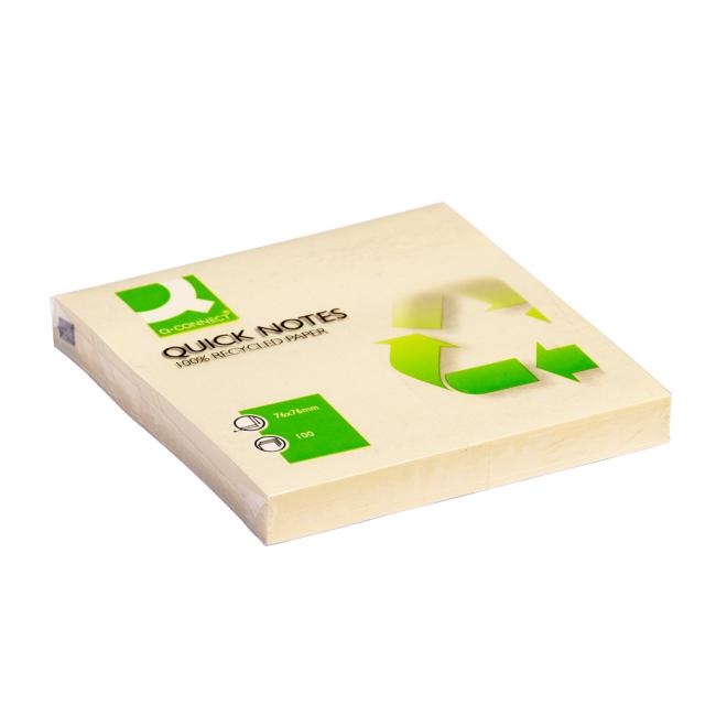 Selbstklebende Notiz Q-CONNECT, recycelt, 76 x 76 mm, gelb