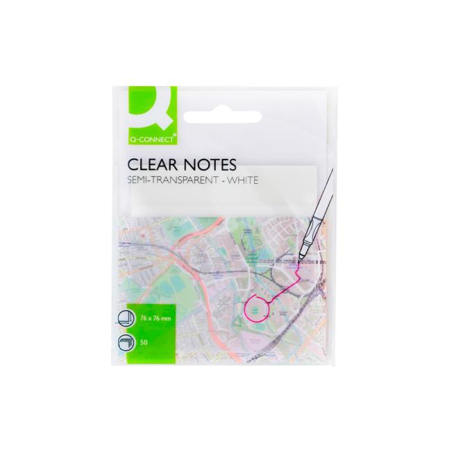 Selbstklebender Notizblock Q-CONNECT transparent 76 x 76 mm, 50 Blatt