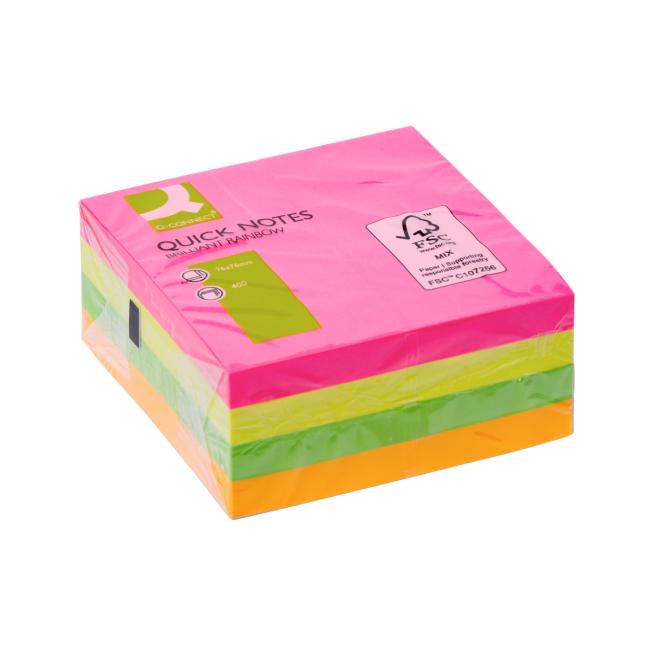 Selbstklebendes Pad Q-CONNECT 76x76 mm, 400 l, Neon