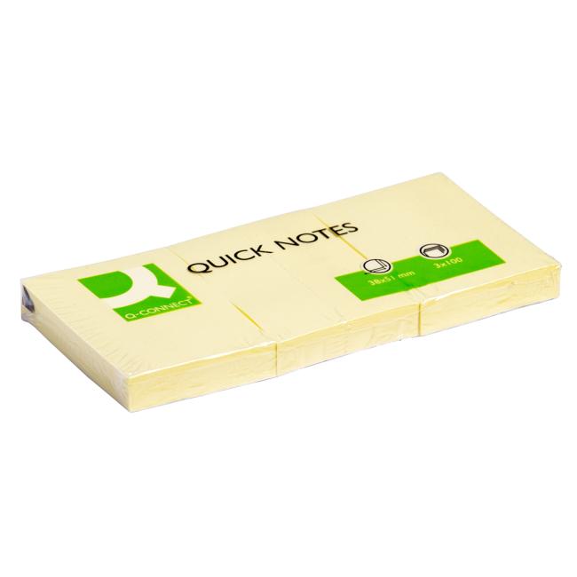 Selbstklebende Notiz Q-CONNECT gelb 38x51mm 3x100 l