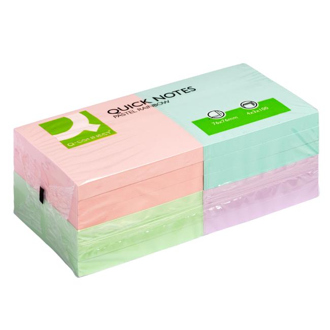 Selbstklebende Notiz Q-CONNECT Pastell 76x76mm 12x100 l