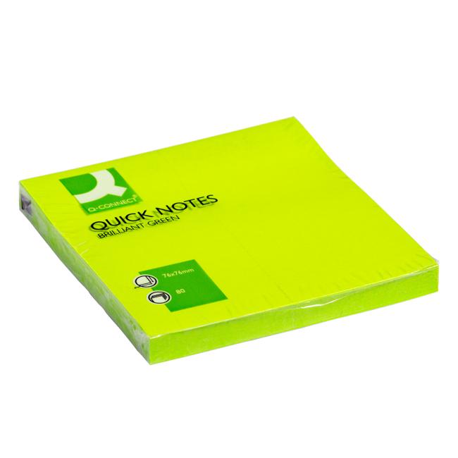 Selbstklebender Haftzettel Q-CONNECT neongrün 76x76mm