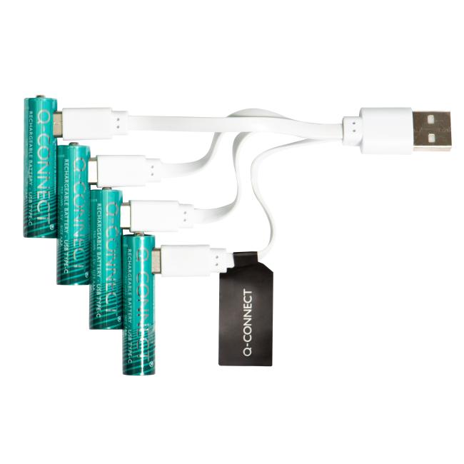 [QC014130] Q-CONNECT AAA-Mikro-Bleistiftbatterien, wiederaufladbar über USB-C, 4 Stück