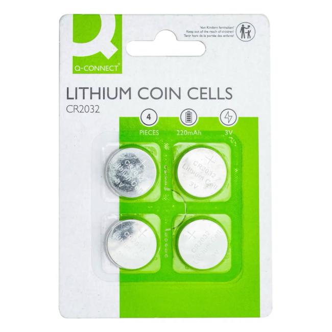 Q-CONNECT CR2032 Knopfzellenbatterie, 4 Stück