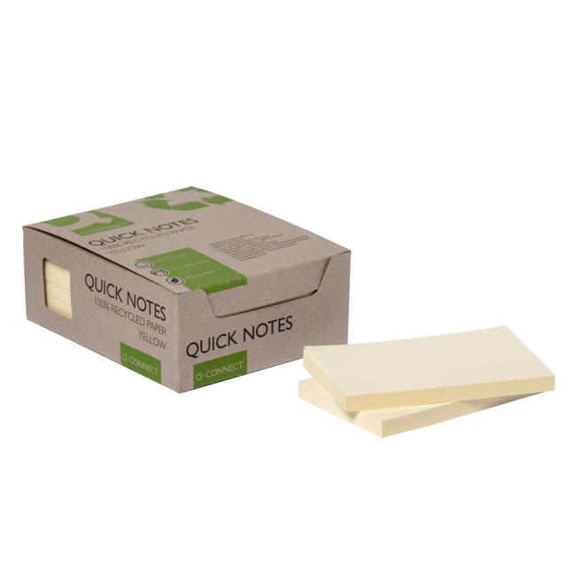 Selbstklebende Notizzettel Q-CONNECT, recycelt, 127 x 76 mm, gelb, 12 Stück