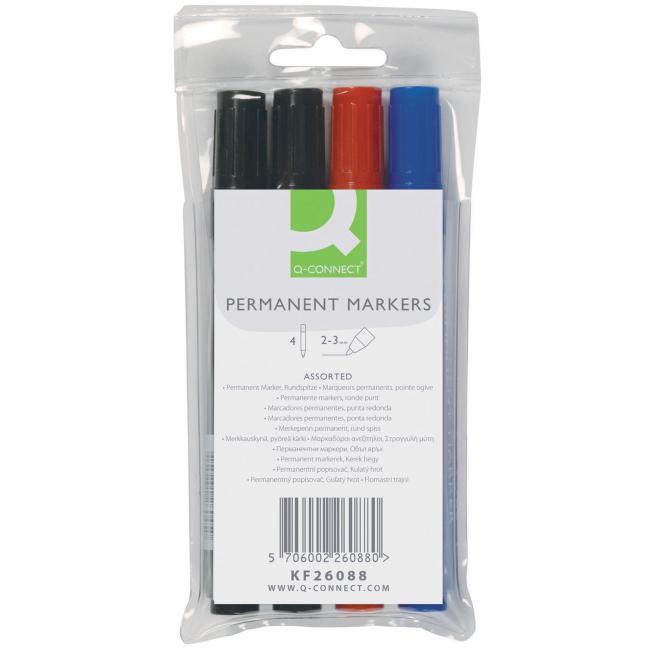 Q-CONNECT Permanentmarker-Set mit runder Spitze, 4 Stück