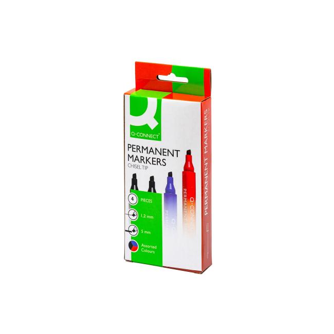 Q-CONNECT Permanentmarker-Set, 4S mit abgeschrägter Spitze