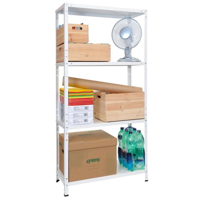 Regalgestell, komplett aus Metall, H 150 x B 75 x T 30 cm, weiß