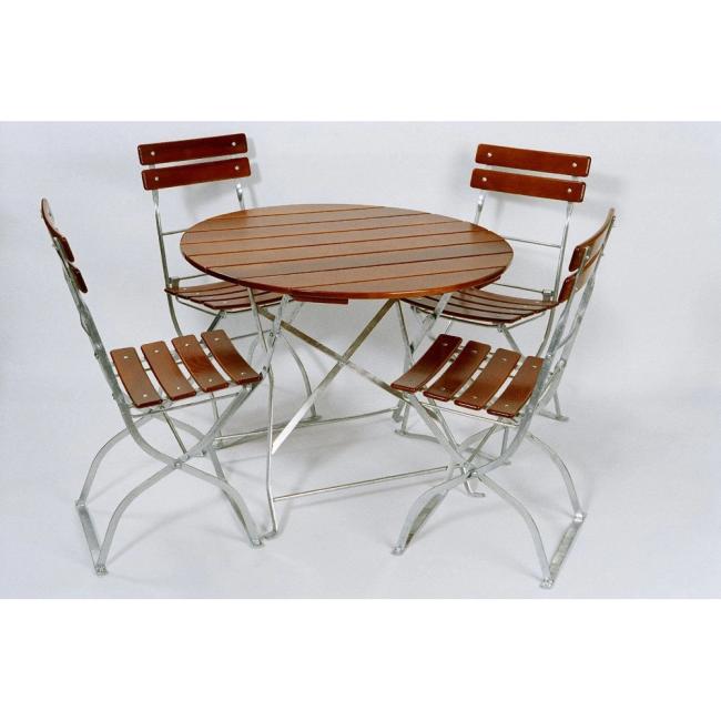 Gartenmöbel-Set Arnika Classic, 1 Tisch, 4 Stühle, Kastanienholz, Gestell RAL 6005 Grün