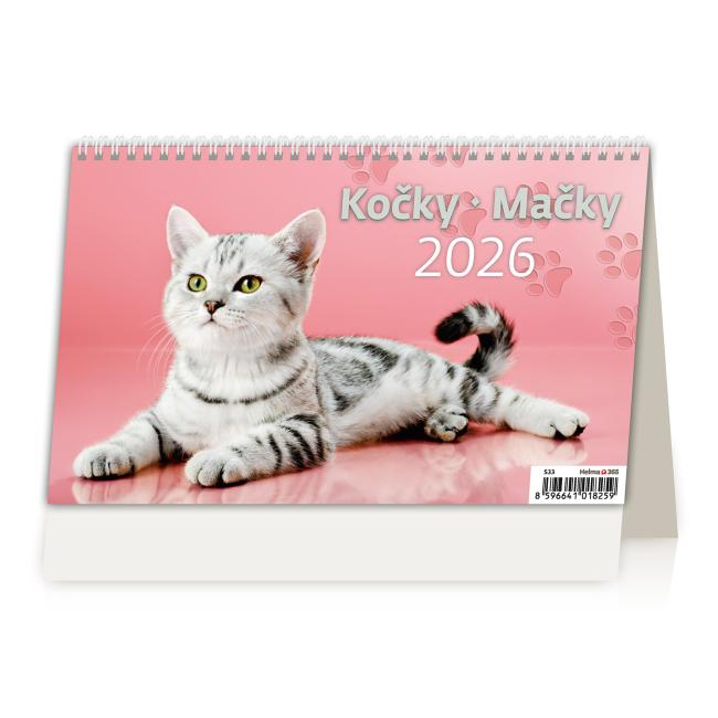 [S33] Tischkalender, liniert, 22,6 x 13,9 cm – Katzen/Cats 2026