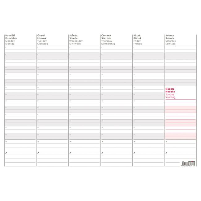 Wochenplaner A3 45 x 31,5 cm ohne untere Leiste