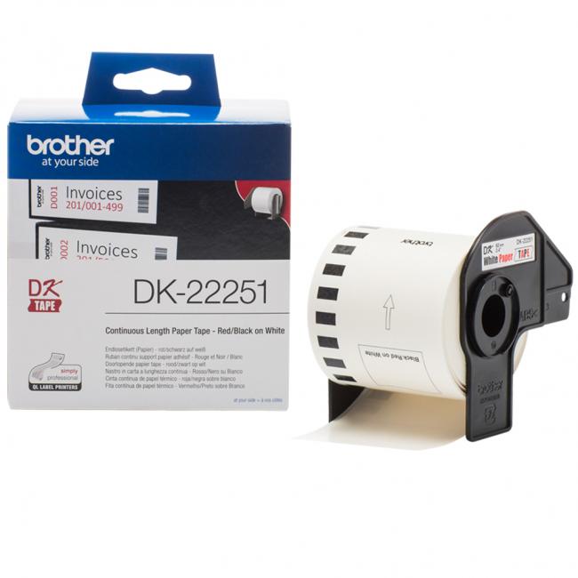 [BR222510] Brother DK-22251 Selbstklebeetiketten, 62 mm x 15,24 m für Rot-Schwarz-Druck auf dem VC-500W