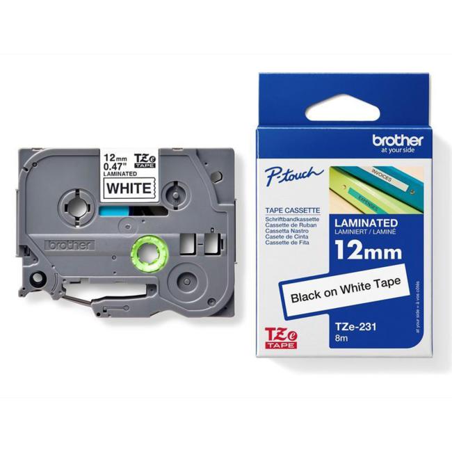 Brother TZe-231 12 mm weiß/schwarzes selbstklebendes Klebeband