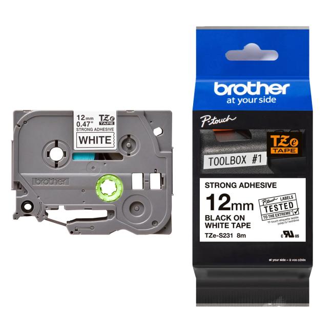 Brother TZe-S231 selbstklebendes Klebeband 12 mm weiß/schwarz