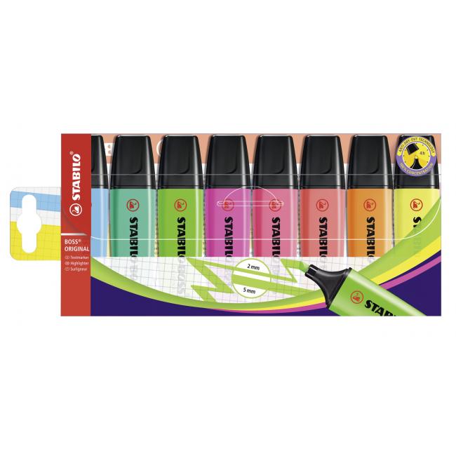 STABILO BOSS ORIGINAL Textmarker-Set, 8-teilig, mit 8 verschiedenen Farben