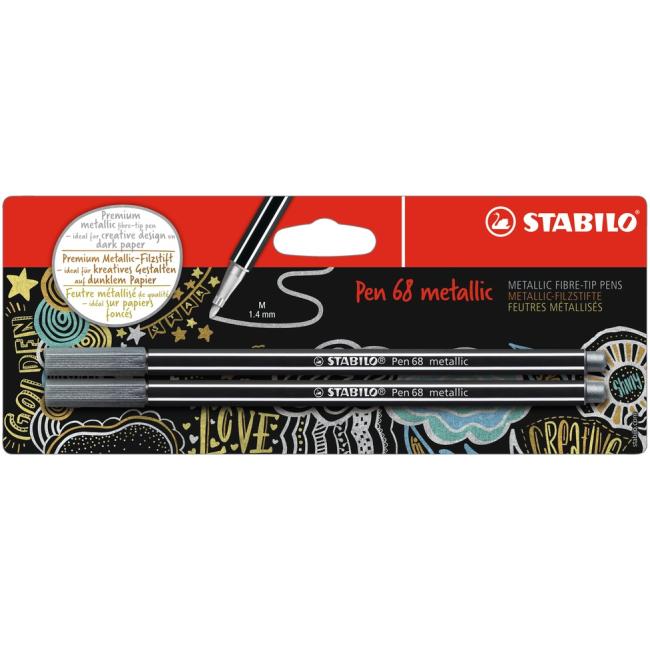 [ST068055] STABILO Stift 68 Marker, 2 Stück in Blisterverpackung, Metallic-Silber