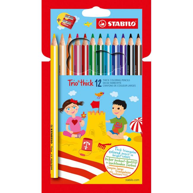 STABILO Trio Buntstifte mit Anspitzer, 12 Stück