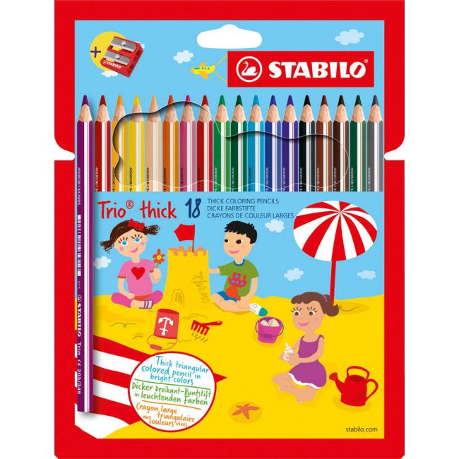 STABILO Trio Buntstifte mit Anspitzer, 18 Stück