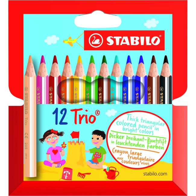STABILO Trio Buntstifte, dick und kurz, in Kartonverpackung, 12 Stück.