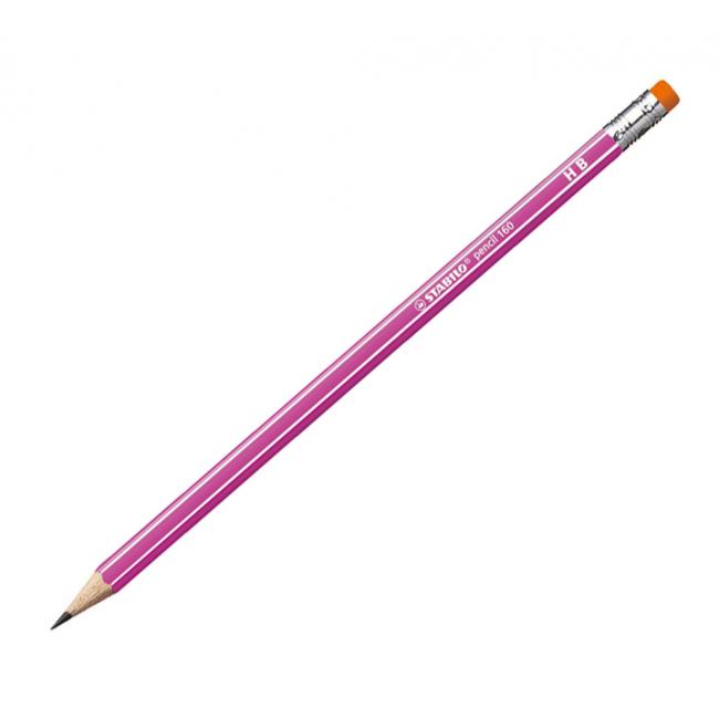 STABILO 160 HB Bleistift mit Radiergummi, rosa, 12 Stück