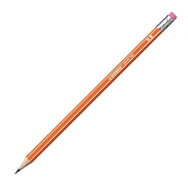 STABILO 160 HB Bleistift mit Radiergummi, orange, 12 Stück