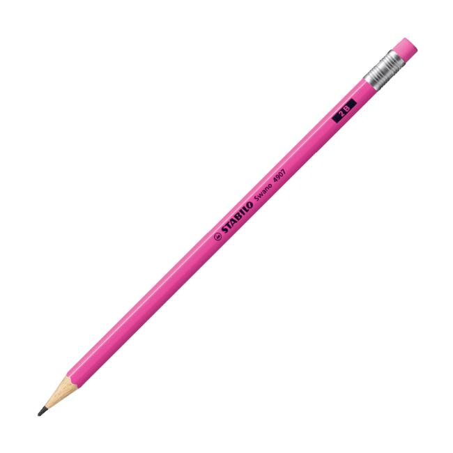 STABILO Swano Fluo Bleistift mit Radiergummi, pink, 12 Stück