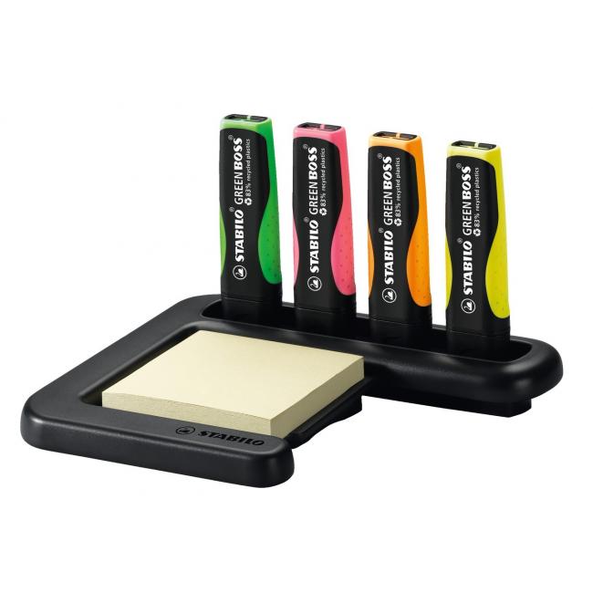 [ST607004] STABILO GREEN BOSS Textmarker-Set, 4-teiliges Schreibtischset, Grün, Pink, Orange, Gelb