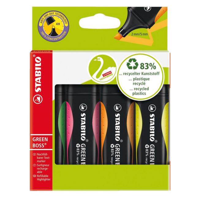 [ST607040] STABILO GREEN BOSS Textmarker-Set, 4-teilig, grün, pink, orange, gelb