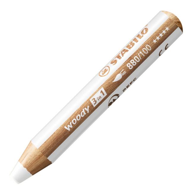 STABILO Woody 3-in-1 Mehrzweck-Wachsmalstift, weiß