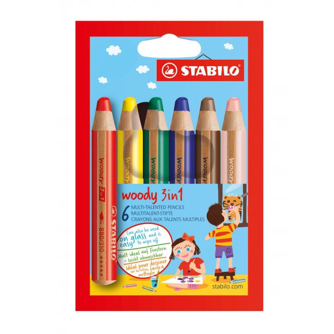 STABILO Woody 3-in-1 Buntstifte, 6 Stück