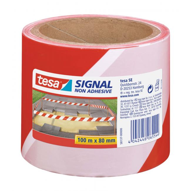 [TE058137] Warnband, nicht klebend, TESA-Signal, 80 mm x 100 m, rot-weiß