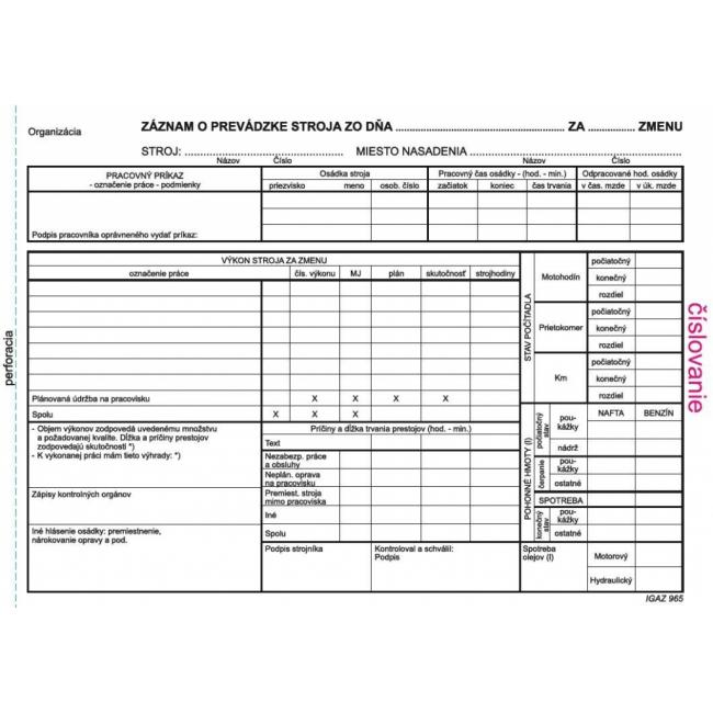 Maschinenbedienungsprotokoll A5, 100 Blatt, Selbstkopie, nummeriert