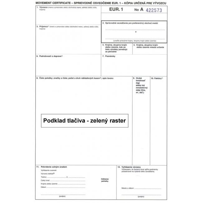 Bewegungszertifikat EUR.1, Selbstkopie, 3 Blatt