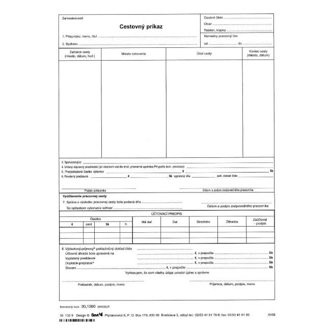 [TL301329] Reisebestellformular A4, 20 Stück pro Packung.