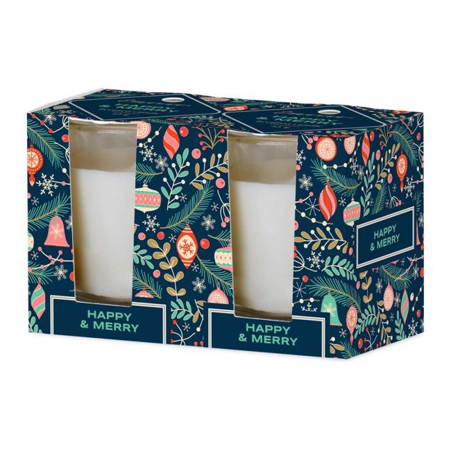 [XM037966] Emocio Glas 52x65 mm 2 Stück in einer Schachtel Happy & Merry - Forest Breeze, Duftkerze