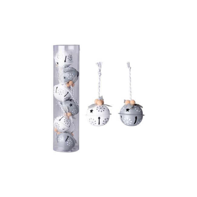 Glöckchen, 6 Stück, 40 mm, gemischt, weiß, grau