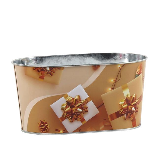 Metallblumentopf, oval, 225 x 110 mm, Geschenk, weiß, gold