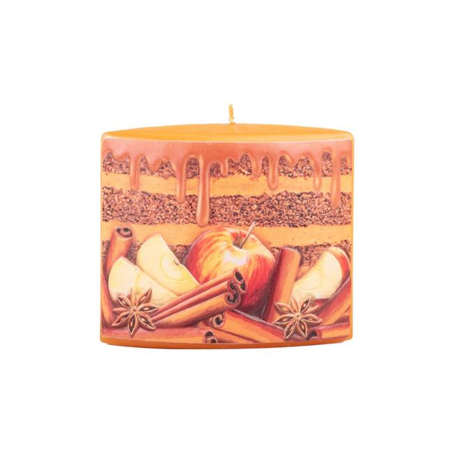 [XM041406] Ellipsenkerze mit Zimtapfel-Motiv, 115 x 55 x 100 mm