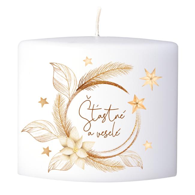 [XM042598] Ellipse 120x55x95 mm Goldener Kreis mit der Inschrift Happy and Happy, Kerze