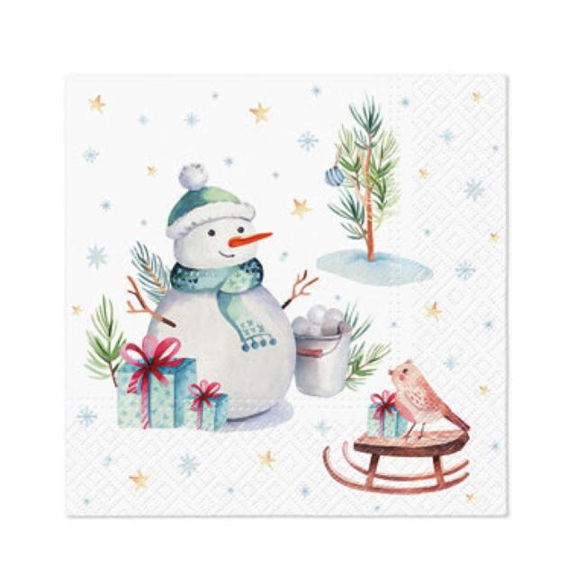 [XM043133] Weihnachtsservietten „Hübscher Schneemann“, 33 x 33 cm, 20 Stück