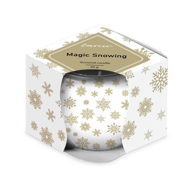 [XM043776] Emocio Glasdekor 70x62 mm Duftkerze „Magic Snowing“ in Weiß-Gold