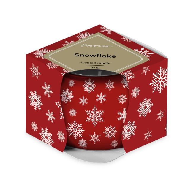 [XM043782] Emocio Glasdekor 70x62 mm Magic Snowing rot-weiße Duftkerze