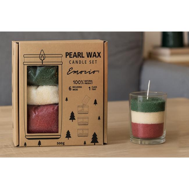 Emocio Geschenkset mit 500 g losem Wachs, Dochten und Glas, farbig