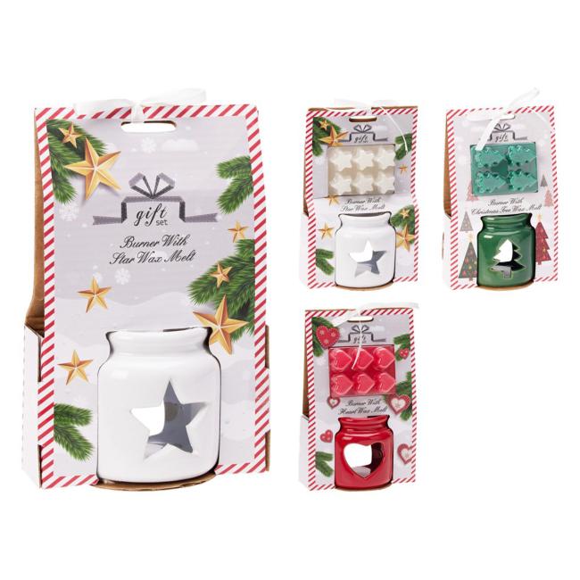 [XM044281] Aromalampe 80x80mm + Wachsbaum, Stern, Herz, Farbmix