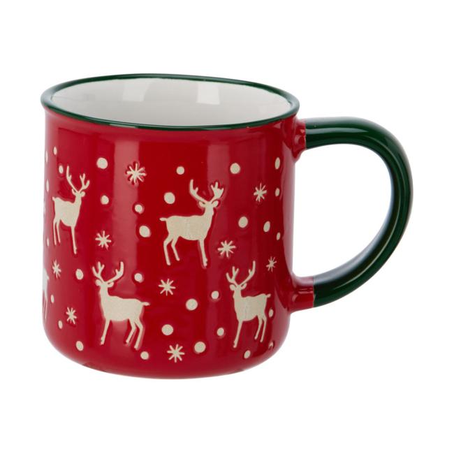 Keramiktasse, 250 ml, Baum, Hirsch, Schneeflocke, bunt gemischt