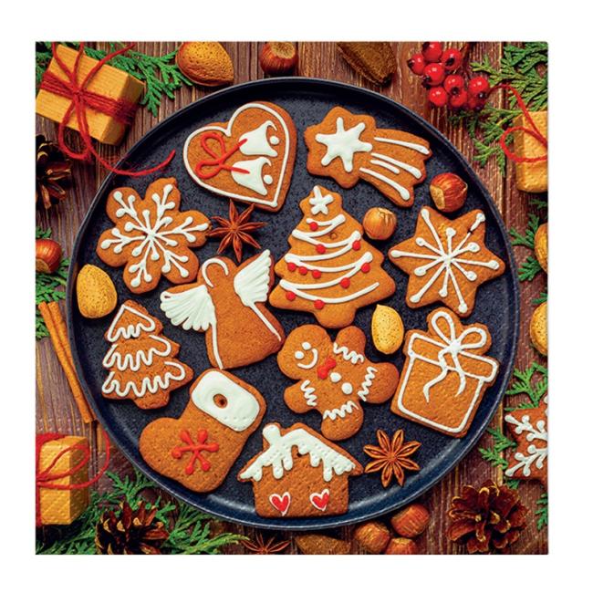 [XM044335] Weihnachtsservietten mit Lebkuchenmotiv, 33 x 33 cm, 20 Stück