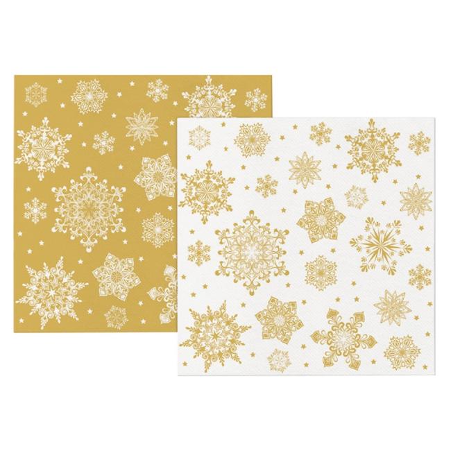 [XM044362] Weihnachtsservietten mit Schneeflockenmotiv, gold-weiß, 40 x 40 cm, 12 Stück