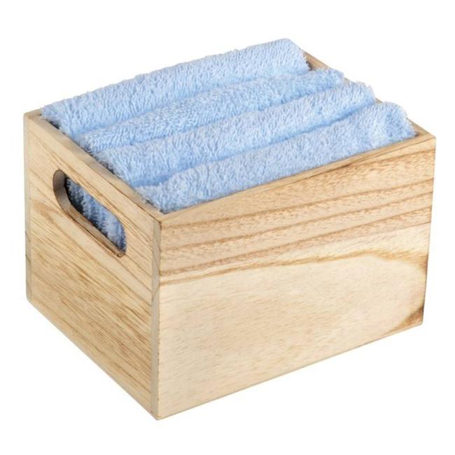 Holzgeschenkbox mit 4 Handtüchern, hellblau