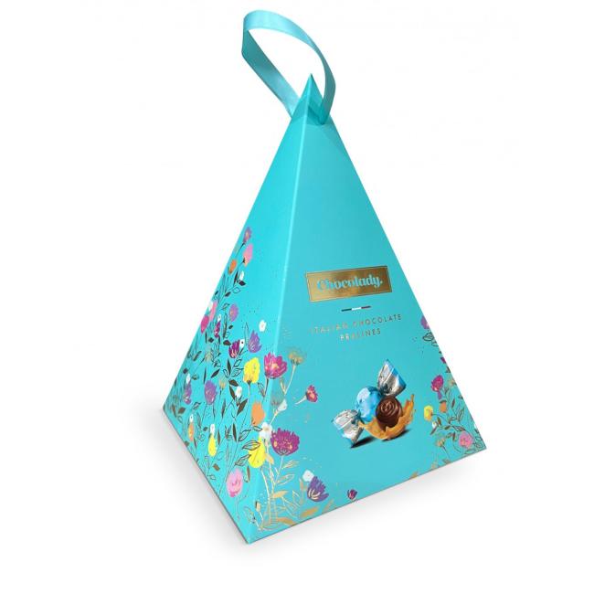 [XM497500] Blaue Schokoladenpyramide 130 g